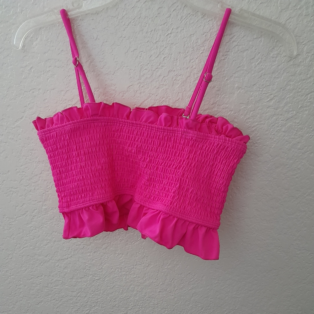 Women's Pink Puckered Swimwear Top, Size L